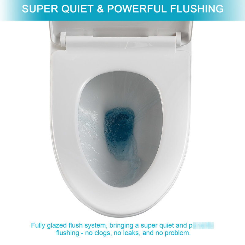 Toilette en céramique une pièce avec couvercle - chasse d'eau à siphon, faible taux d'absorption d'eau, accessoire blanc doux élevé, absorption, design contemporain,