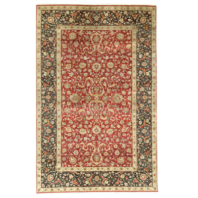 Hand Knotted Wool Oriental Area Rug in Red And Black