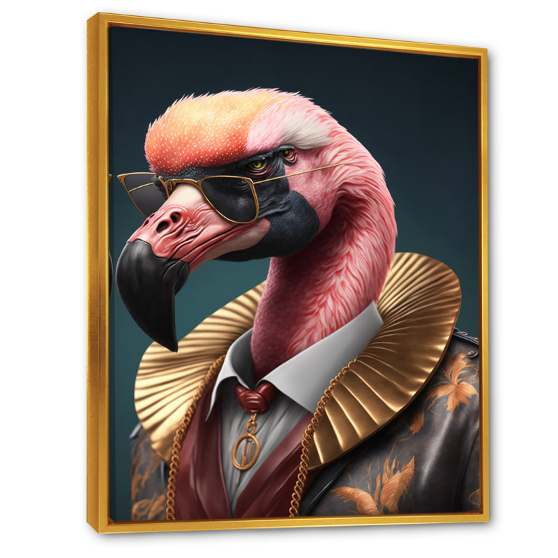 «Flamingo Gangster in NYC I», impression sur toile, H 32 po x l 24 po x P 1 po, Toile avec cadre flottant or