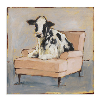 'Sweet Baby Calf on a Pink Couch Neutral Color Painting' by Ethan Harper Painting