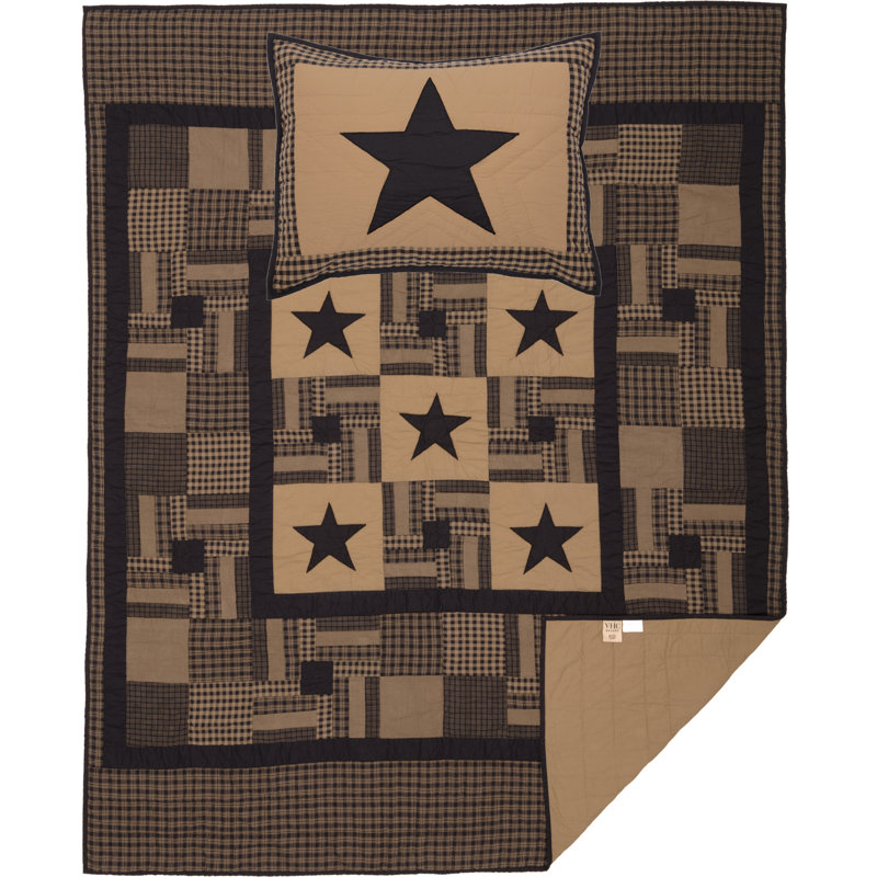 Star American Traditional Cotton Patchwork Quilt, Twin Quilt + 1 Sham