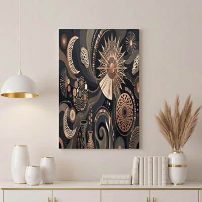 Bronze et noir, lune céleste, motif géométrique sur toile