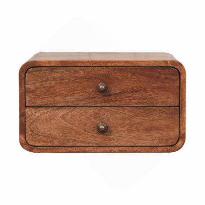 Solid Wood Honey Caramel Floating Bedside, 2-Drawers, Brown