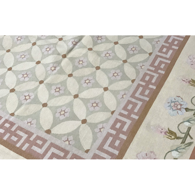 Hand-Knotted High-Quality Beige and Green Area Rug