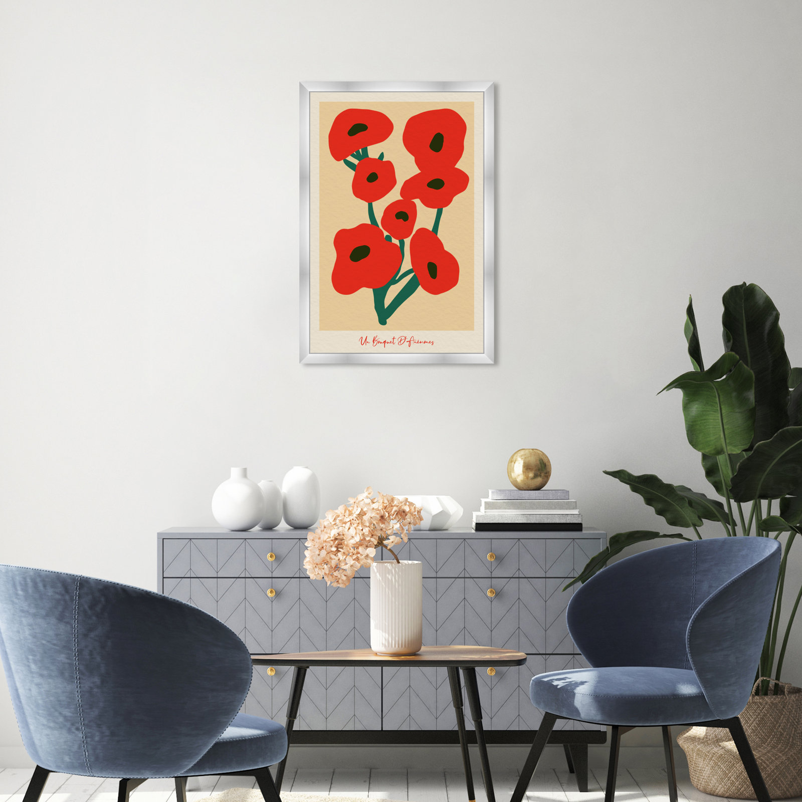 Modern Red Flower Bouquet by Oliver Gal, Silver, 32" H x 22" W