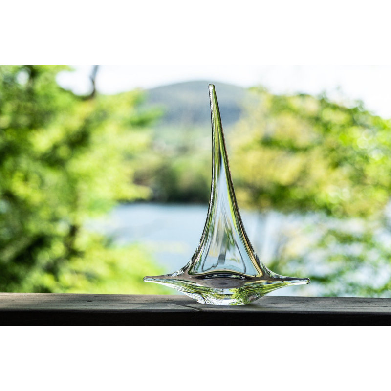 Handmade Glass Sailboat Figurine, 11" H x 9" W x 9" D