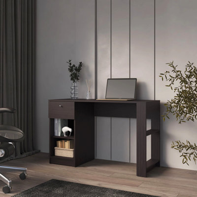 Bureau d'ordinateur avec tiroir et rangement ouvert