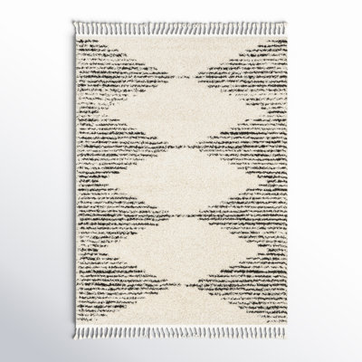 George Oliver Off White Charcoal Moroccan Shag Rug
