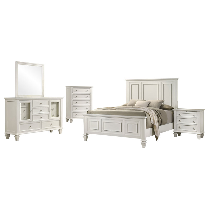 Ensemble de chambre avec grand lit 5 pièces Siebolt - Blanc crème, Grand, Babeurre