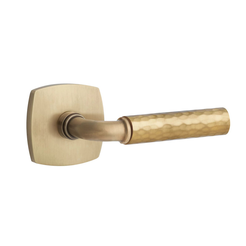 Mortaise intérieure de passage Emtek Select avec rosette urbaine moderne et tige R-Bar, levier martelé, Nickel poli, Oui