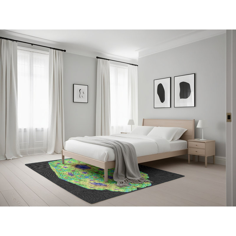 Tapis vert/bleu/noir de zone à motifs, Rectangle 5 pi x 7 pi