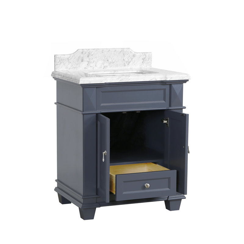 Aoibhin 30'' Single Bathroom Vanity with Top, Marine Gray, Carrara Marble