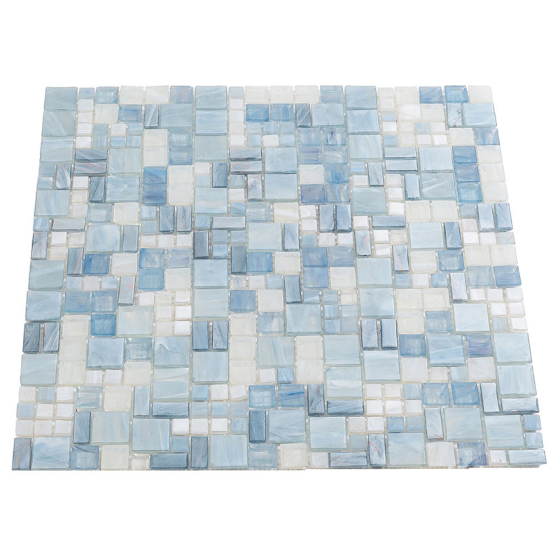 Carreau de mosaïque en verre à bord droit 13 po x 13 po, Bleu