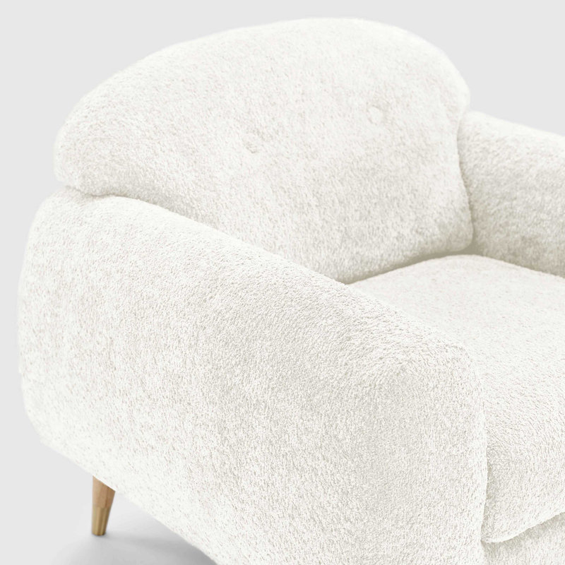 Elishah 96Cm Wide Tufted Armchair, Natural, Cream White Boucle