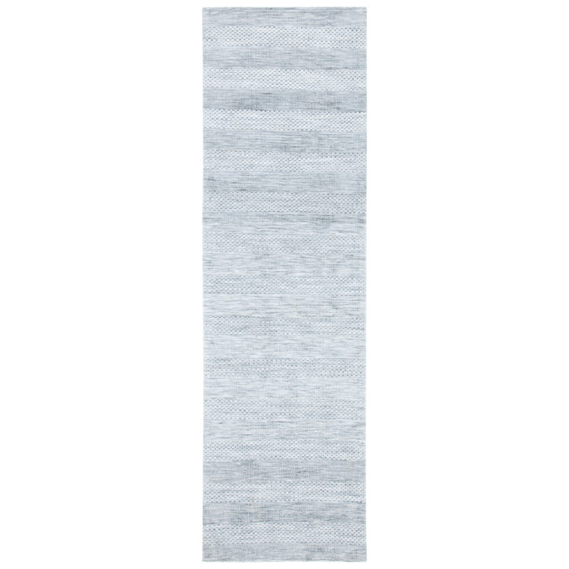 Tapis rayé touffeté à la main gris clair, Tapis de couloir 2 pi 3 po x 8 pi