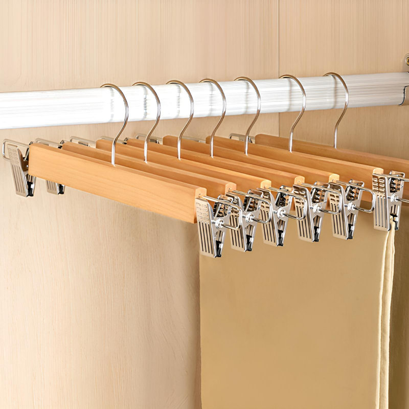 Porte-pantalons réglables en bois massif, 10