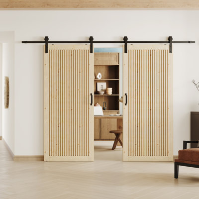 Wood Slat Panel Sliding Barn Door - Solid Wood Interior Door Include Installation Hardware Kit