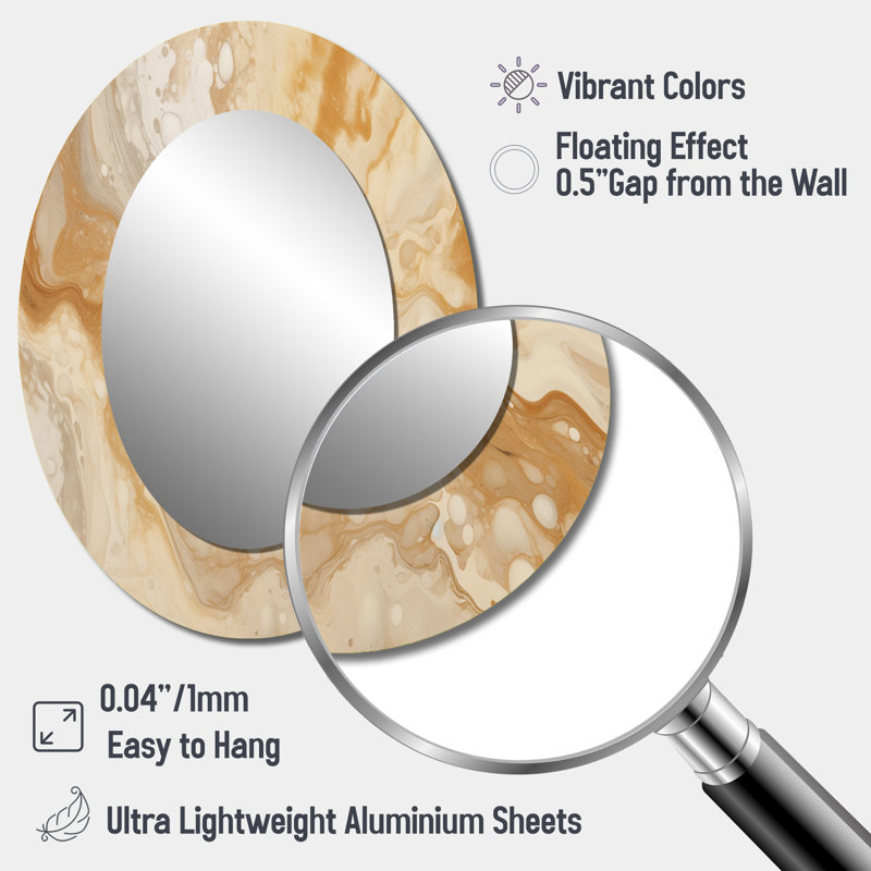 Cream Marbled Melody IV - Beige Oval Wall Mirror Decor, 40" x 30"
