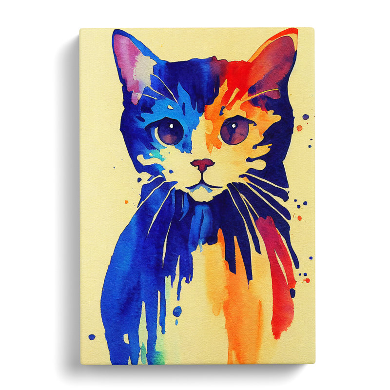 Watercolour Kitten Cat - Wrapped Canvas, 50cm H x 35cm W x 3cm D