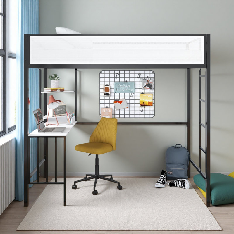 Lit mezzanine avec bureau et tablettes, Simple