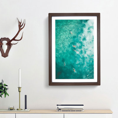 Surfers in Bondi Beach in Australia - Picture Frame Graphic Art Print on MDF
