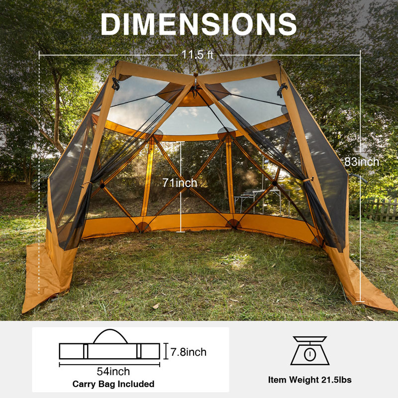Pop Up Gazebo Tent For Backyard, 11.5 X 9.8 Ft, Instant Screened Tent Screen House Canopy With Netting, Orange