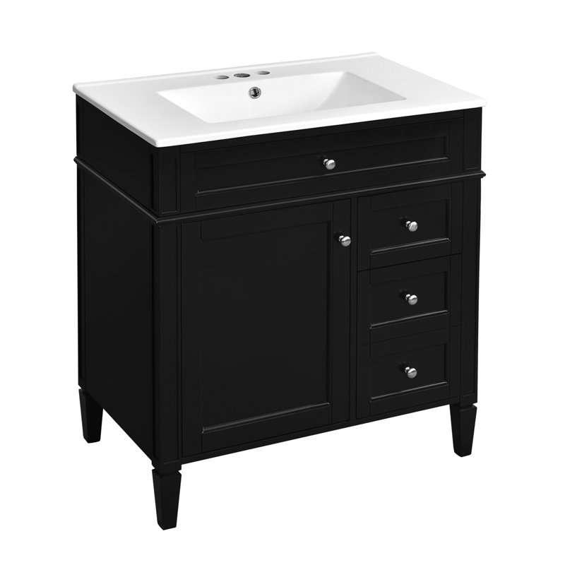 Meuble-lavabo de 30 po avec lavabo supérieur, Noir