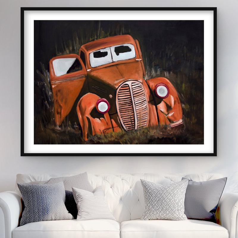 Humpy Old Car by Night - Reproduction encadrée mat pour la décoration intérieure, Noir, H 36 po x l 48 po
