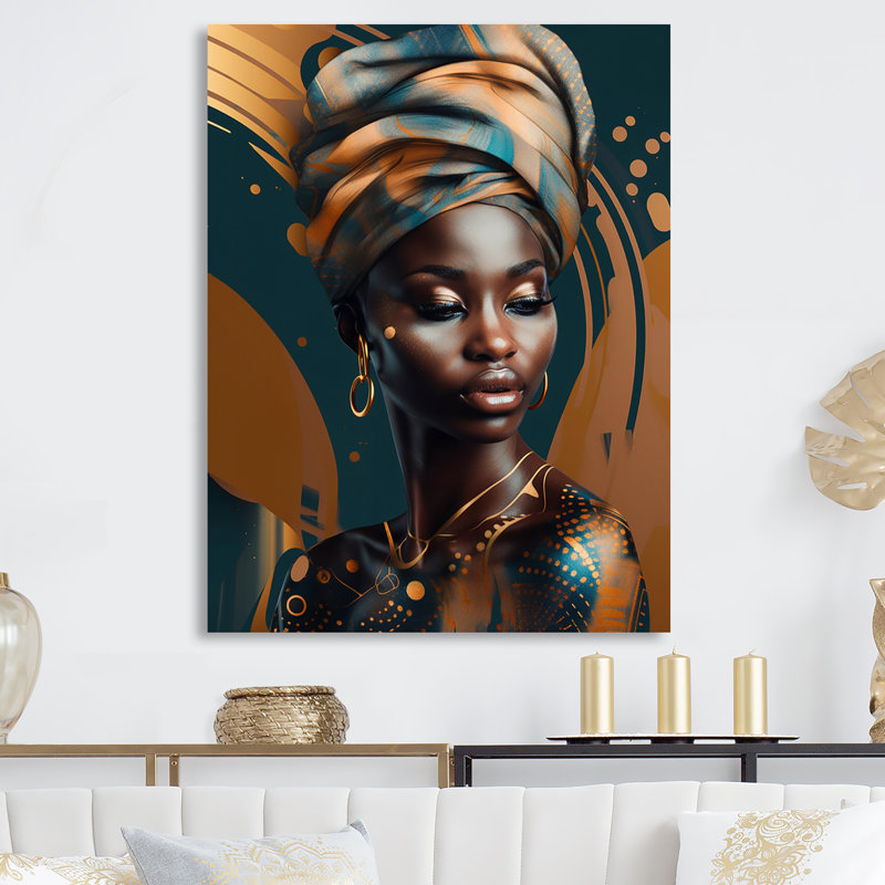 Femme africaine chromatique II sur impression métallique, H 32 po x l 24 po