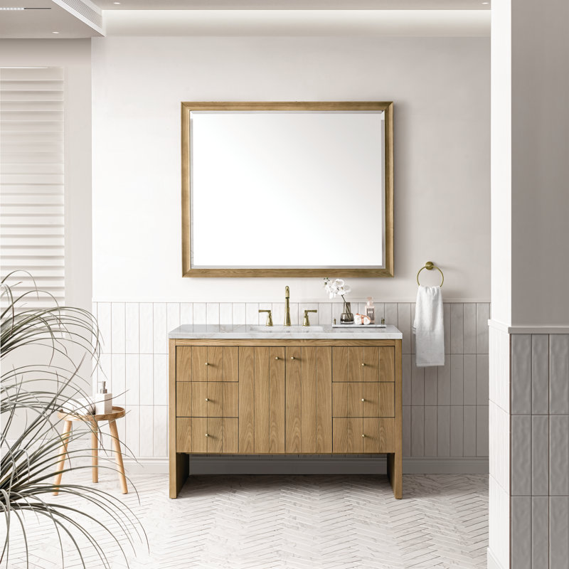 Hudson 48'' W Single Vanity, White Zeus, 8" Widespread, Light Natural Oak
