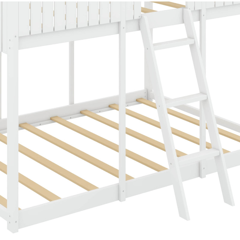 Elegant Wooden Full-Over-Full Bunk Bed With Integrated Ceiling Design Element, White