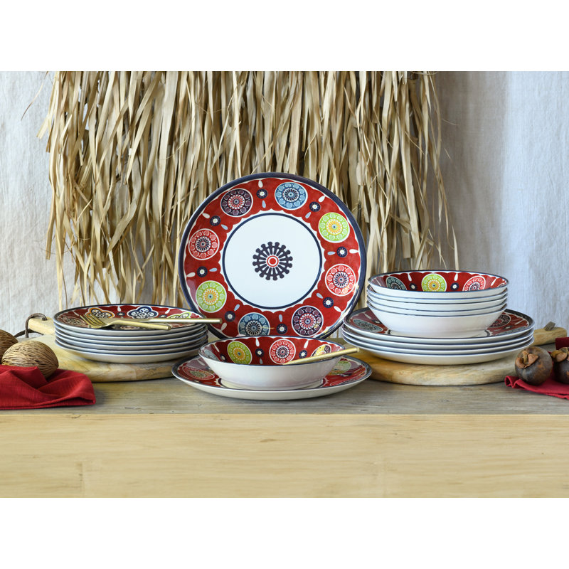 Sumaya 18 Piece Stoneware Dinnerware Set, White/Opaline