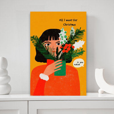 «Cheeky Festive Wishes», reproduction d'art rétro rétro contemporaine sur bois de pin