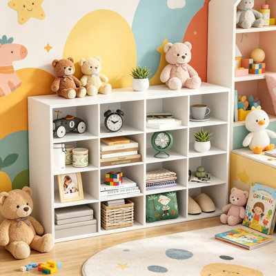 Banc de rangement pour chaussures avec 16 casiers, range-chaussures en bois à 4 niveaux, armoire de rangement pour vestibule, blanc