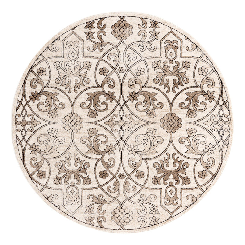 Tapis oriental beige foncé Derby, Rond 6 pi