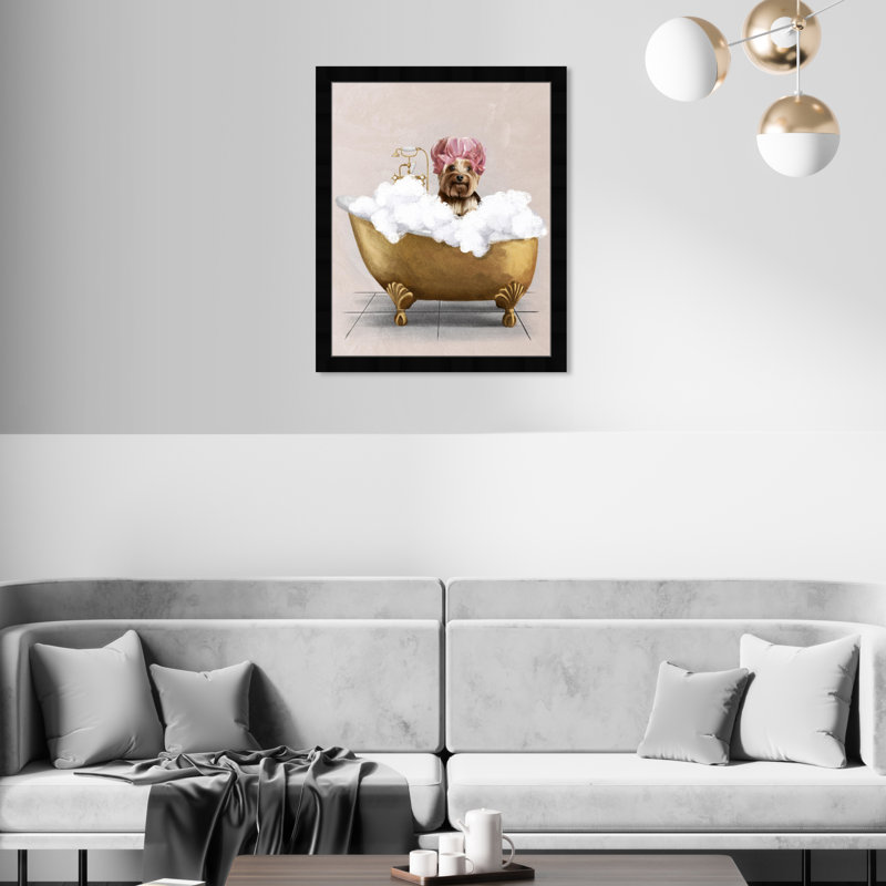 Bathaign Yorkie - peinture encadrée, Cadre noir, H 18 po x l 18 po