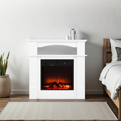 1500W 5120Btu Freestanding Electric Fireplace With , Realistic Flames, Timer, Remote, For Bedroom, White 33 Inch 5120Btu, Adjustable Living Room And