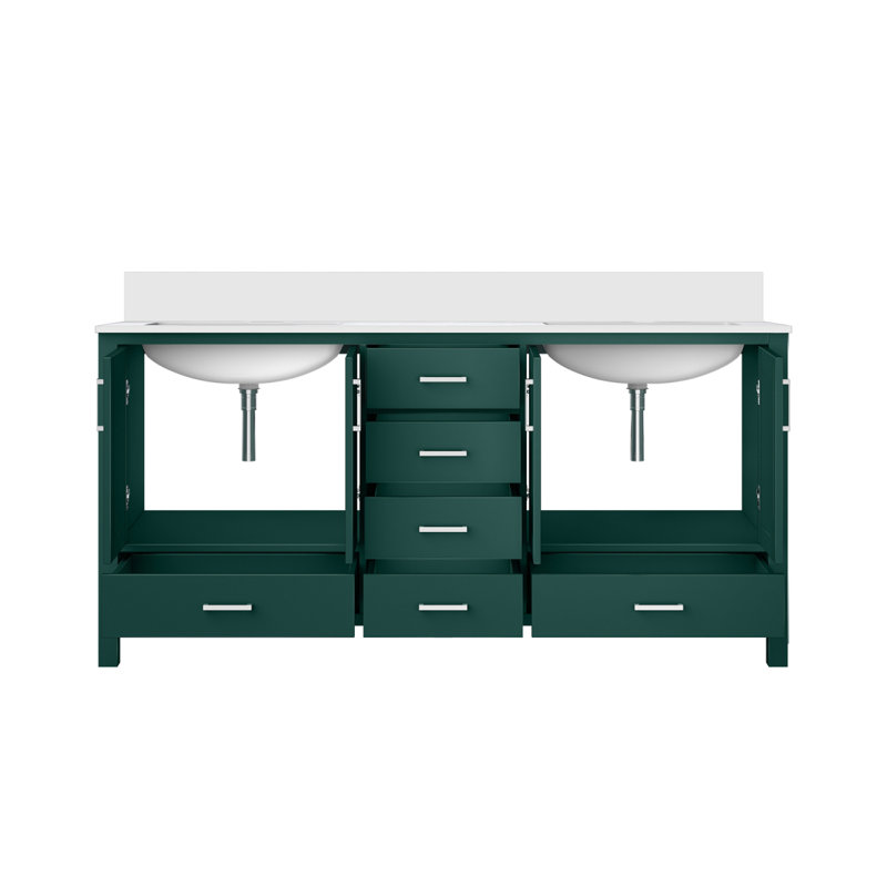 Green Double Bath Vanity 72 In. W X 22 In. D, With Cultured Marble Top, Green