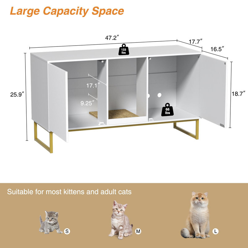 Enceinte de litière pour 2 chats, Blanc / Doré