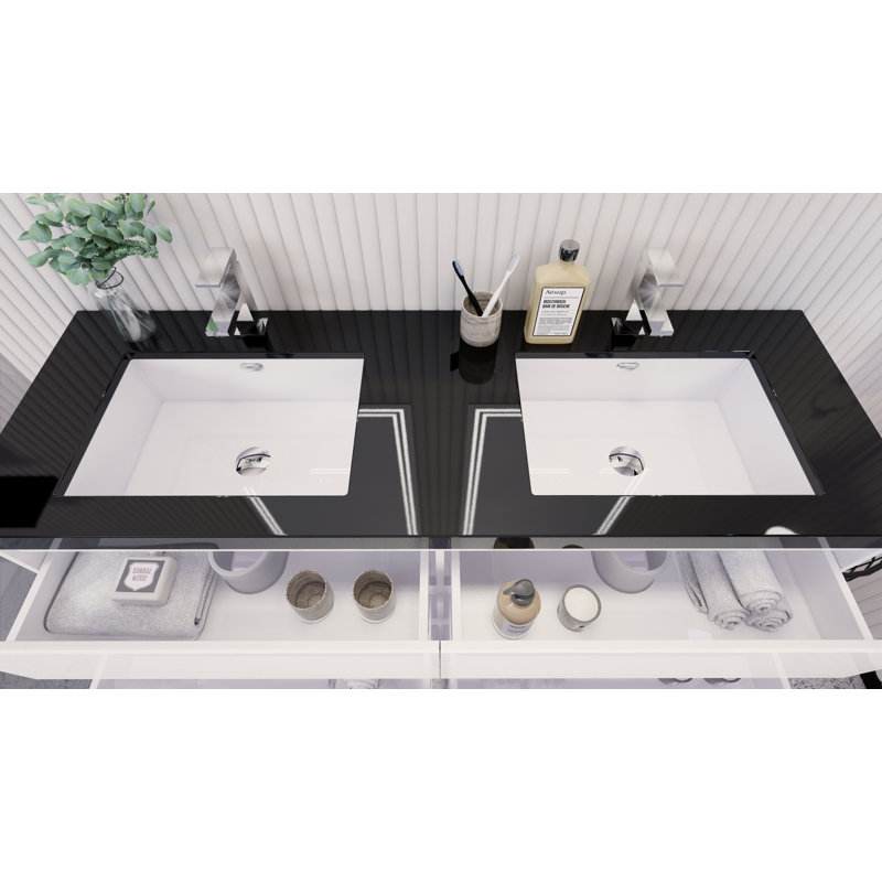 Reyes 58.5'' Double Bathroom Vanity Base Only, Hight Gloss White