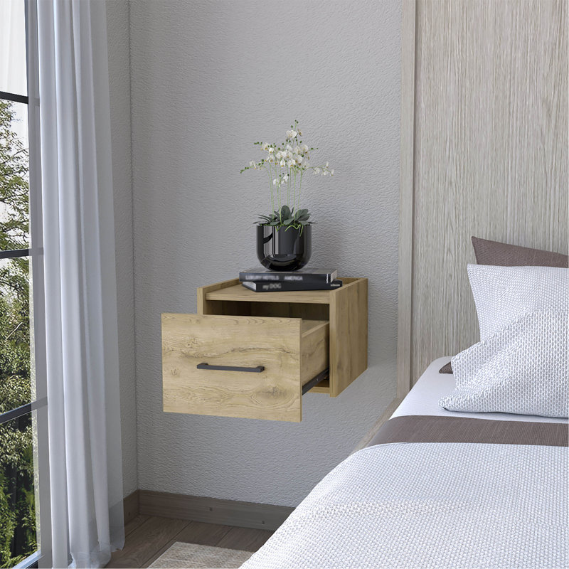 Table de chevet murale Elfrida, conception élégante à un tiroir avec tablette supérieure spacieuse, Beige