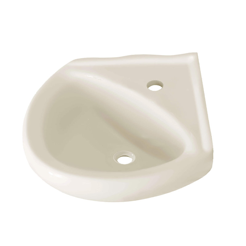 Vitreous China Corner Bathroom Sink with Overflow, 4" Centers, Beige