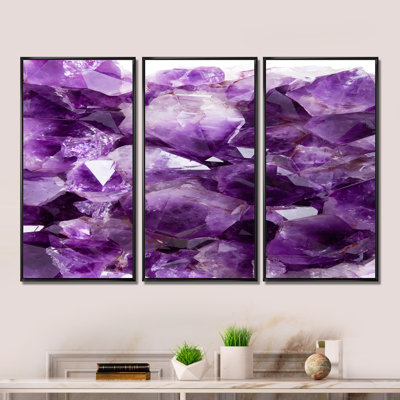 Améthyste mauve - ensemble de 3 toiles encadrées en pierre