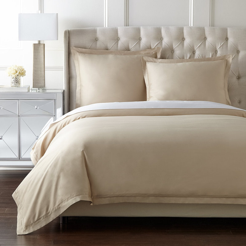 Yalda Egyptian Certified Cotton Modern 3 Piece Duvet Cover Set, Tan, Queen Duvet Cover + 2 Standard Sham