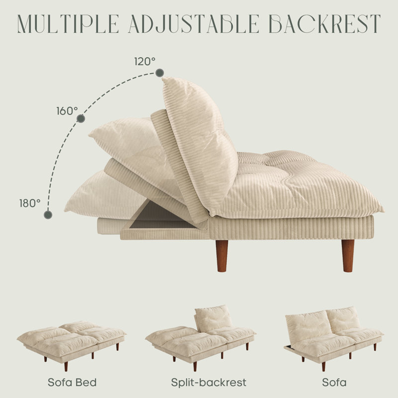 71" Convertible Corduroy Futons Sofa Folding Reclining Sleeper Sofa