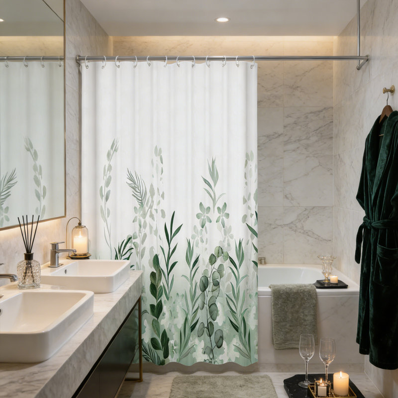 Ensemble de rideau de douche Leaves, 70 po H x 59 po L
