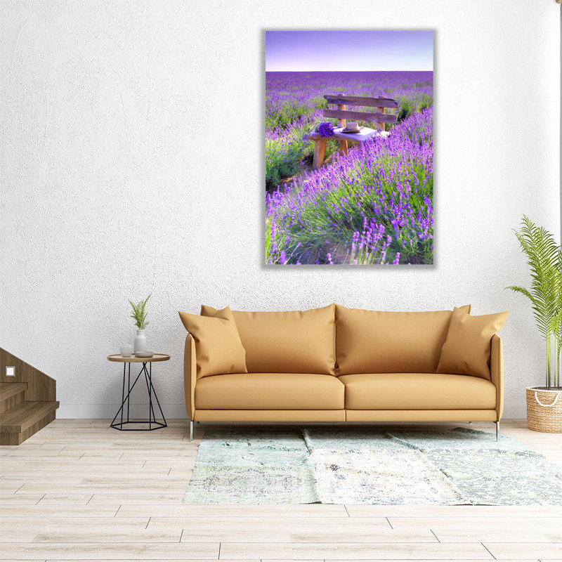 «Bench In Lavender Field», reproduction d'art sur toile, H 24 po x l 18 po