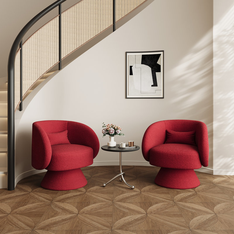 Fauteuil demi-tonneau pivotant rembourré (ensemble de 2), Peluche rouge