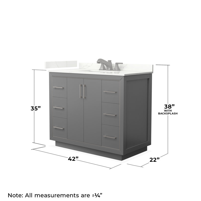 42'' W Single Vanity, Giotto Quartz, Dark Gray, Brushed Nickel