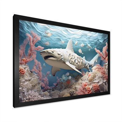 Coral and Sharks Collage Symetry - plage et océan, impressions sur toile
